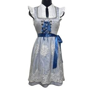 New Small Oktoberfest Powder Blue Lace Dirndl Dress Bavarian German Trachten